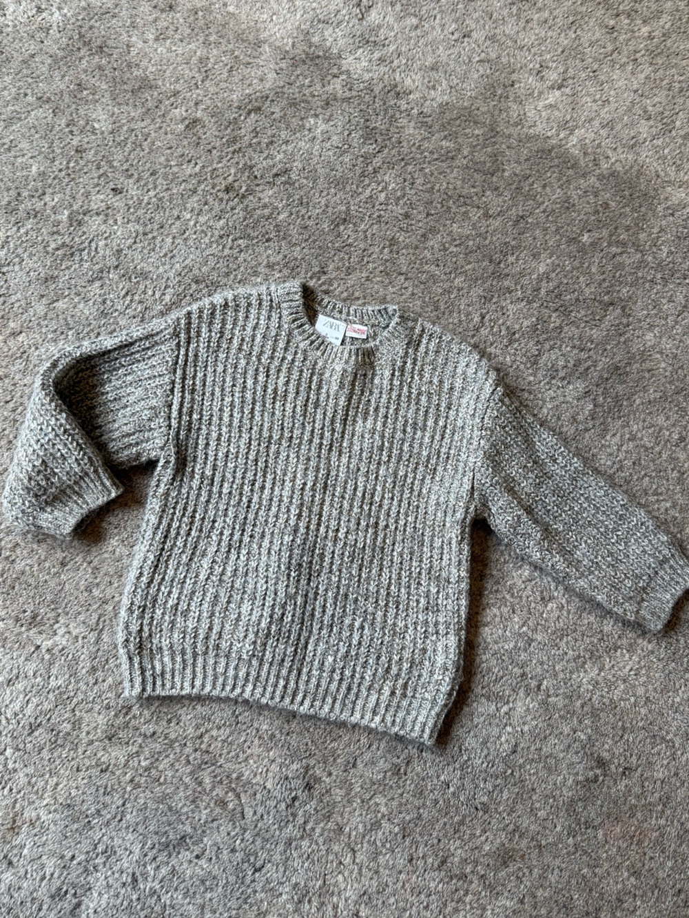 Zara Chunky Ribbed Crewneck Sweater - Heather Gray